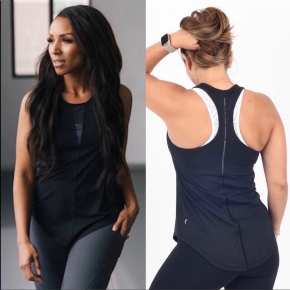 Zyia Women's Black Active Effortless Racer Back Tank Top with Mesh Accenting,  L